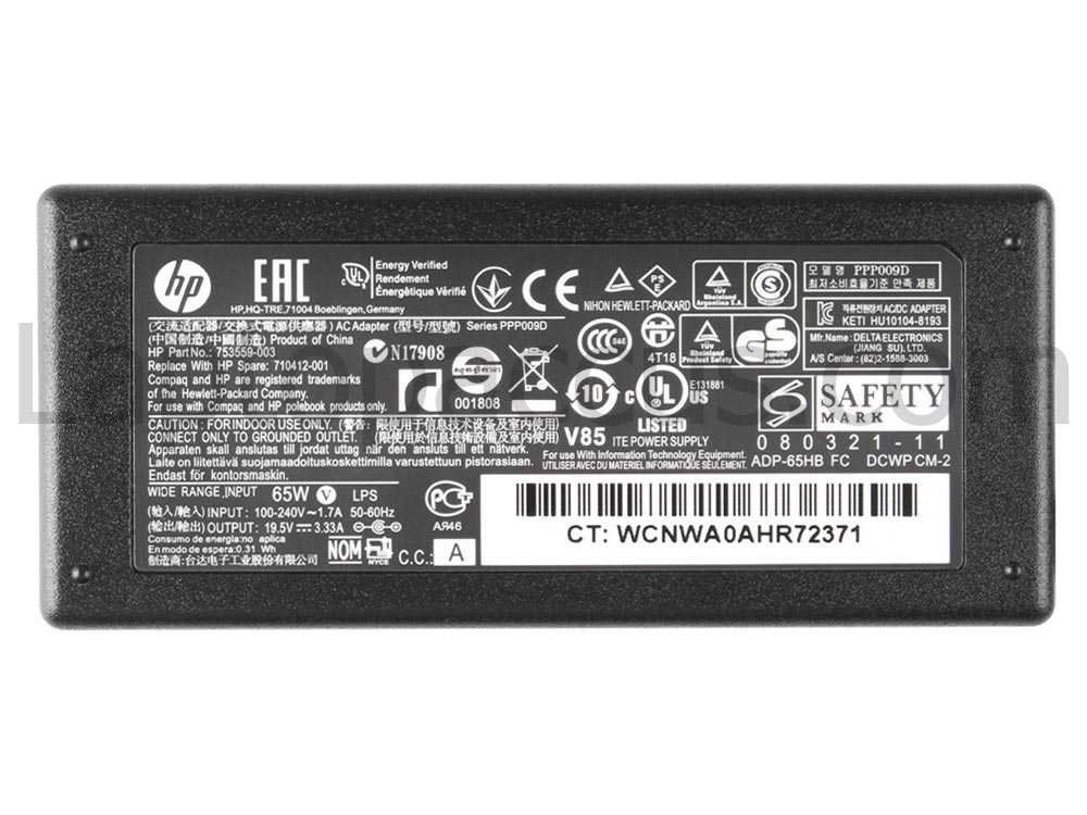 Origineel 65W HP Envy Ultrabook 6-1107tx Adapter Oplader + Gratis Netsnoer